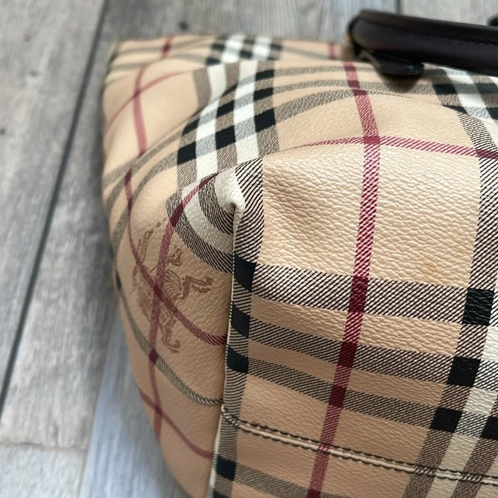 Authentic Burberry Plaid Haymarket Salisbury Tote Shoulder Bag Double Handle - Picture 7 of 17